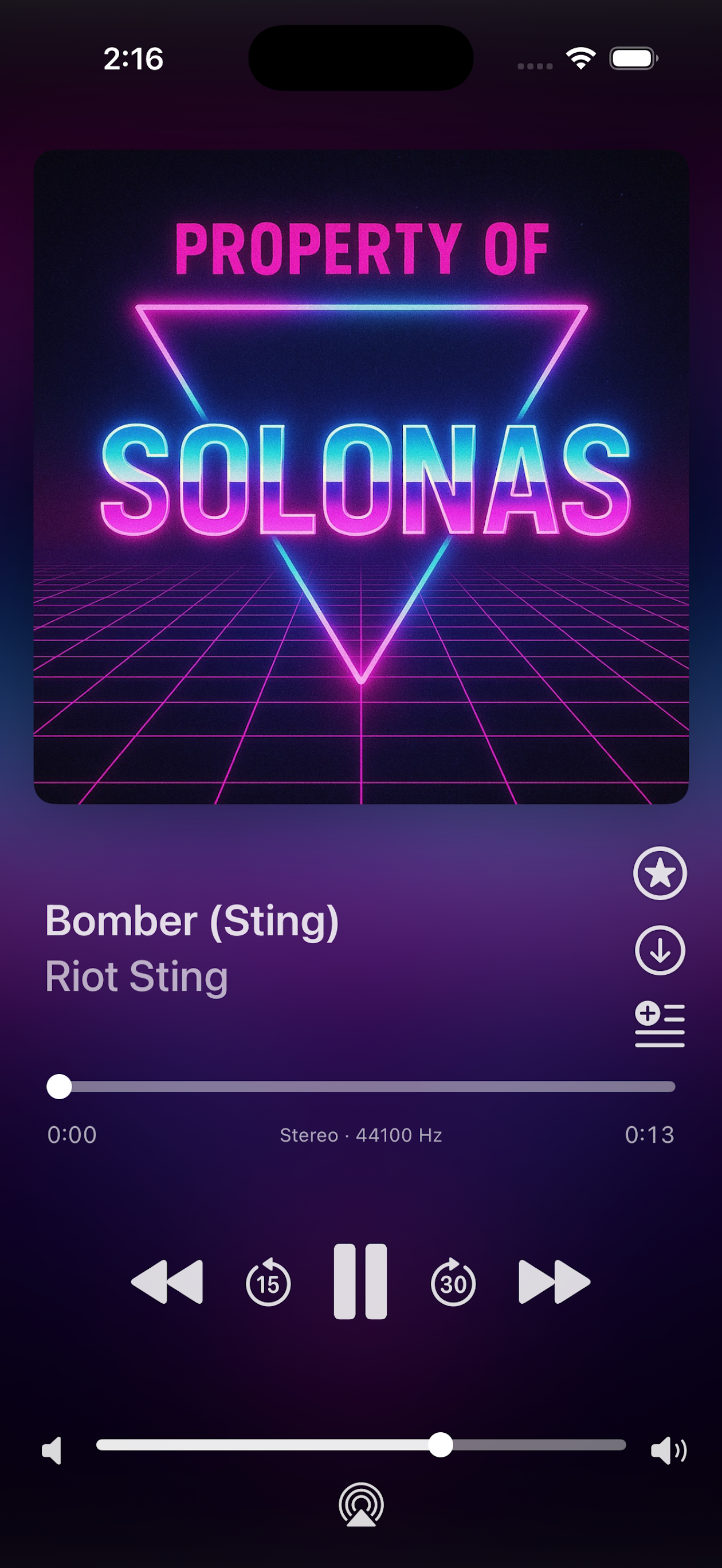 SOLONAS iPhone app mockup showing player and artwork